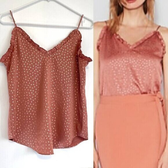 EXPRESS Ruffle Double Layer Downtown Cami Mauve Rose Pink Metallic Geo Tank Top - Picture 1 of 13